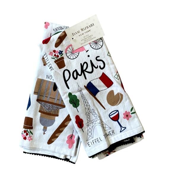 Isaac Mizrahi Set of 2 Kitchen Towels World Cities PARIS Multicolor NEW - Picture 1 of 9